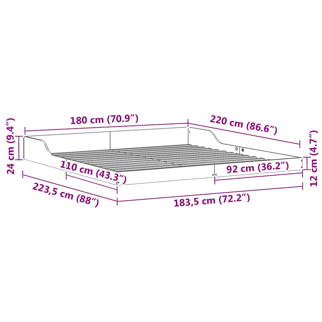 vidaXL Σκελετός Κρεβατιού Κερωτό καφέ 180 x 220 εκ.
