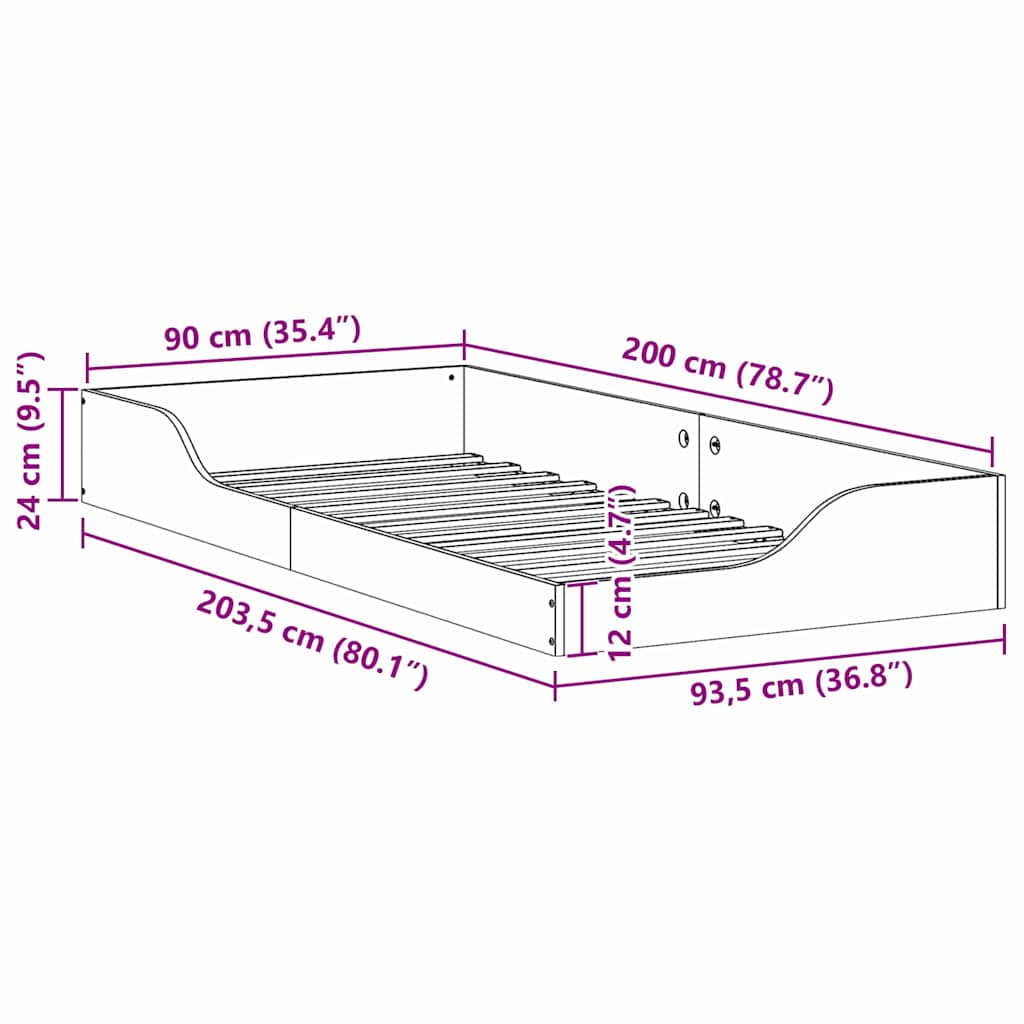 vidaXL Σκελετός Κρεβατιού Κερωτό καφέ 90 x 200 cm Στερεά ξυλεία πεύκου