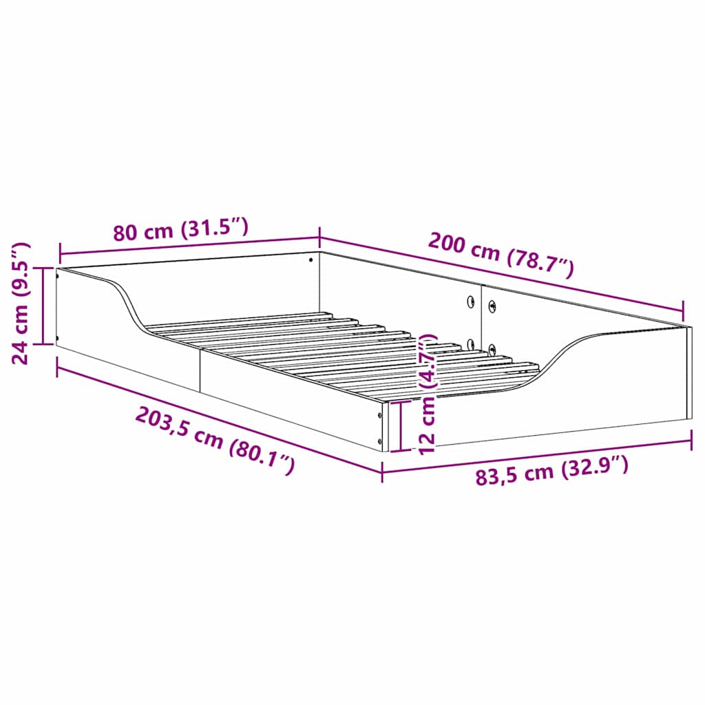 vidaXL Σκελετός Κρεβατιού Λευκό 80 x 200 cm Στερεά ξυλεία πεύκου
