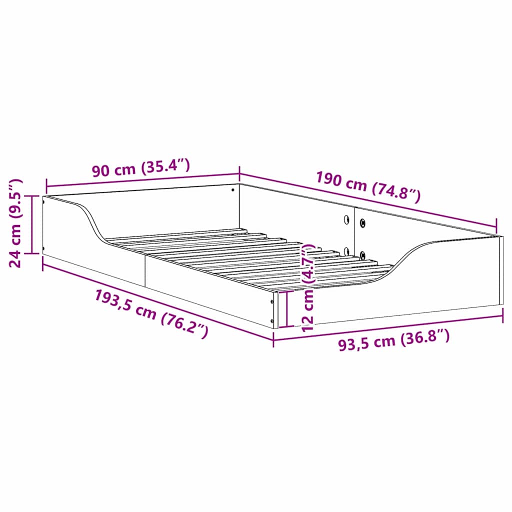 vidaXL Σκελετός Κρεβατιού Κερωτό καφέ 90 x 190 cm Στερεά ξυλεία πεύκου
