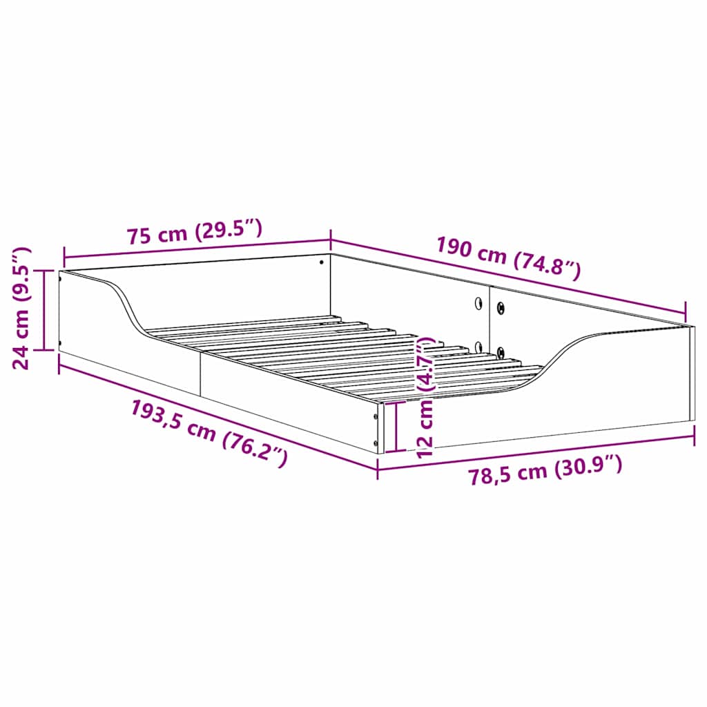 vidaXL Σκελετός Κρεβατιού Καφέ 75 x 190 cm Στερεά ξυλεία πεύκου