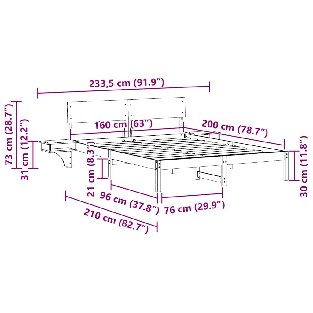 vidaXL Σκελετός Κρεβατιού Καφέ 160 x 200 cm Στερεά ξυλεία πεύκου