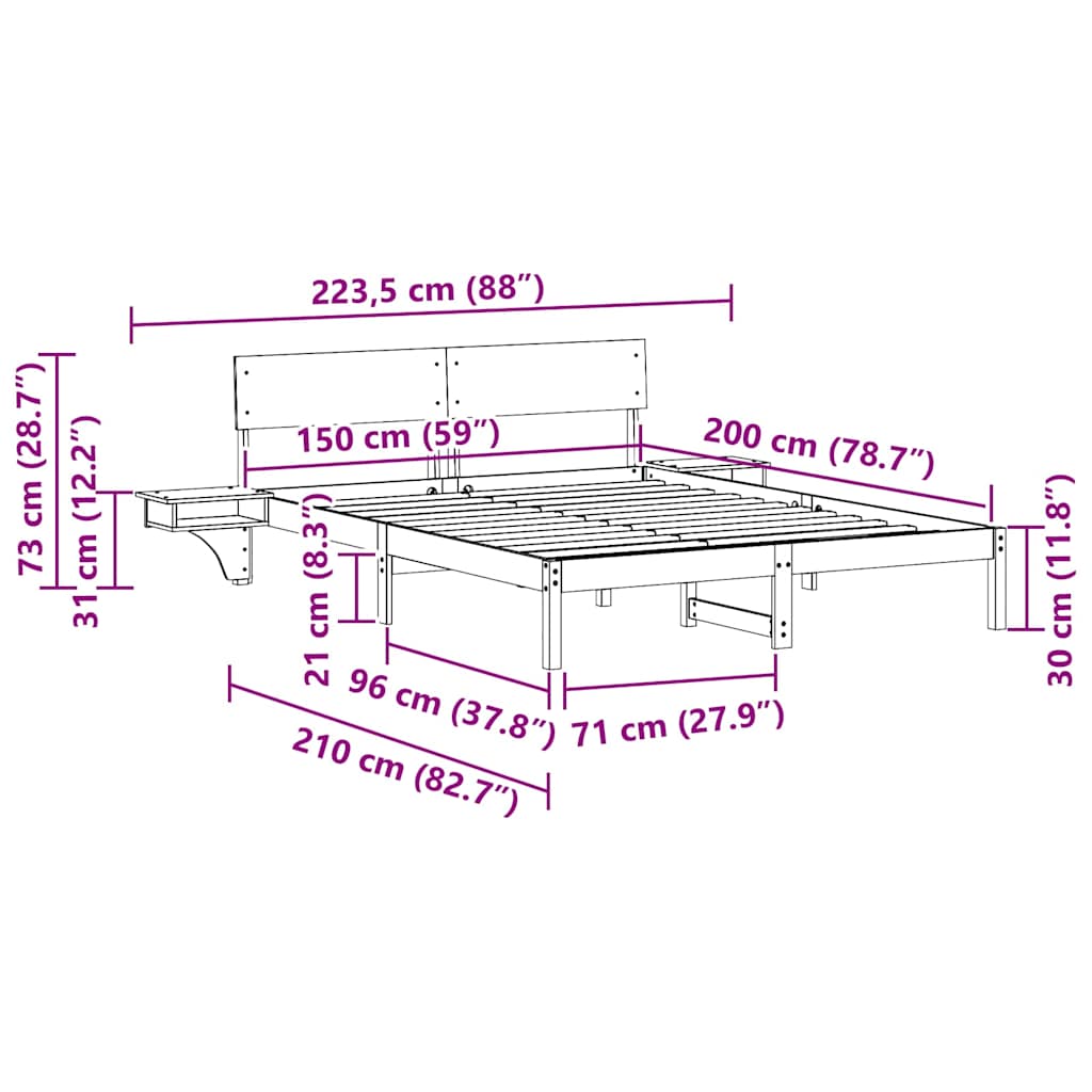 vidaXL Σκελετός Κρεβατιού Καφέ 150 x 200 cm Στερεά ξυλεία πεύκου