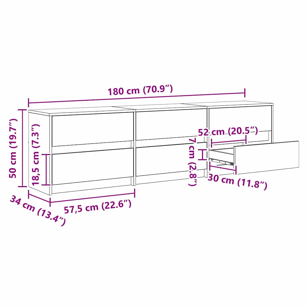 vidaXL Ντουλάπι TV Καφέ 181 x 34 x 50 εκ. Επεξεργασμένο ξύλο