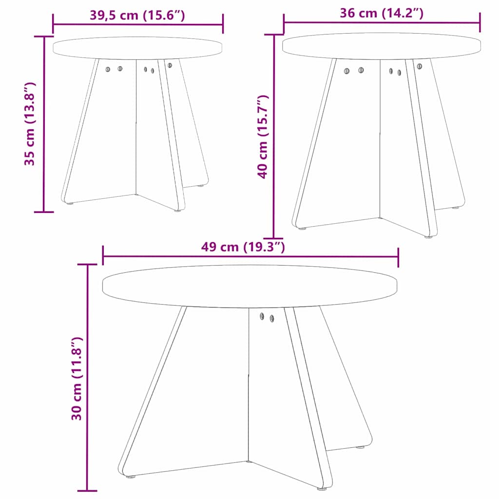 vidaXL Τραπεζάκι σαλονιού 3 pcs Φυσικό