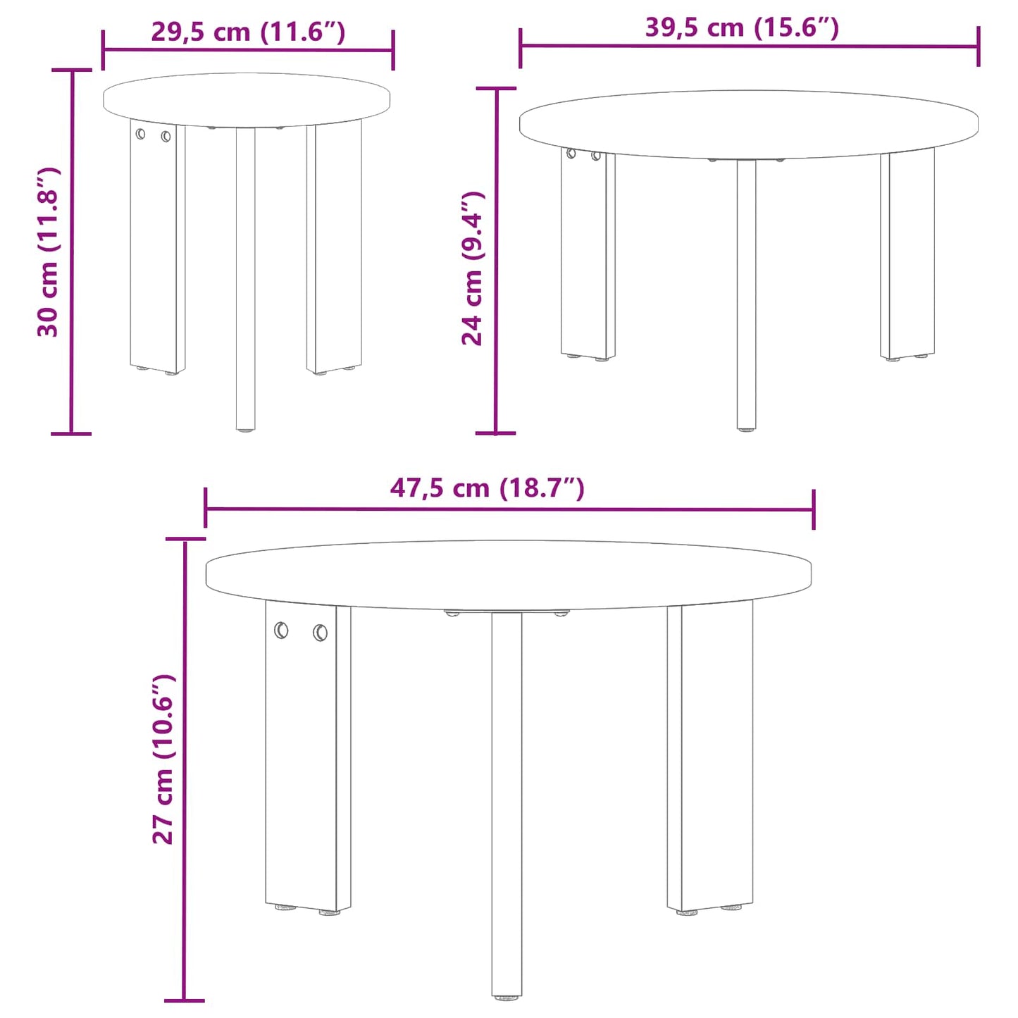 vidaXL Τραπεζάκι σαλονιού 3 τμχ. Λευκό 47,5 x 47,5 x 27 εκ.