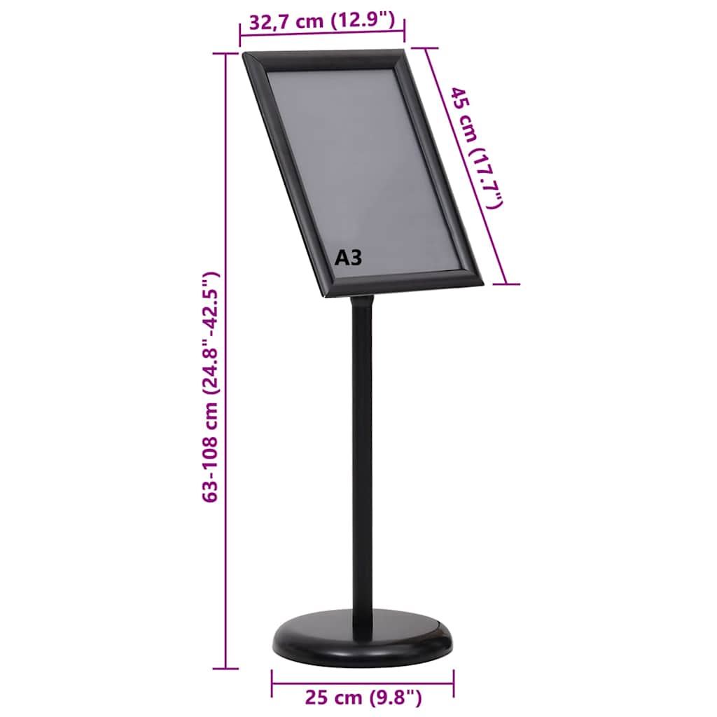 vidaXL Βάσεις Αφισών 2 pcs Μαύρο 45 x 32,7 x 108 εκ. Αλουμίνιο