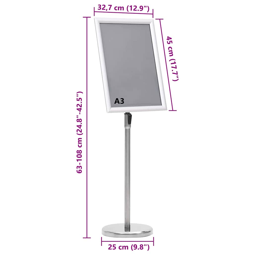 vidaXL Βάσεις Αφισών 2 pcs Ασημί 45 x 32,7 x 108 εκ. Αλουμίνιο