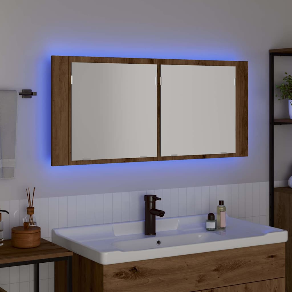 vidaXL LED Καθρέφτης Ντουλάπας artisan δρυς 100 x 12 x 45 εκατοστά