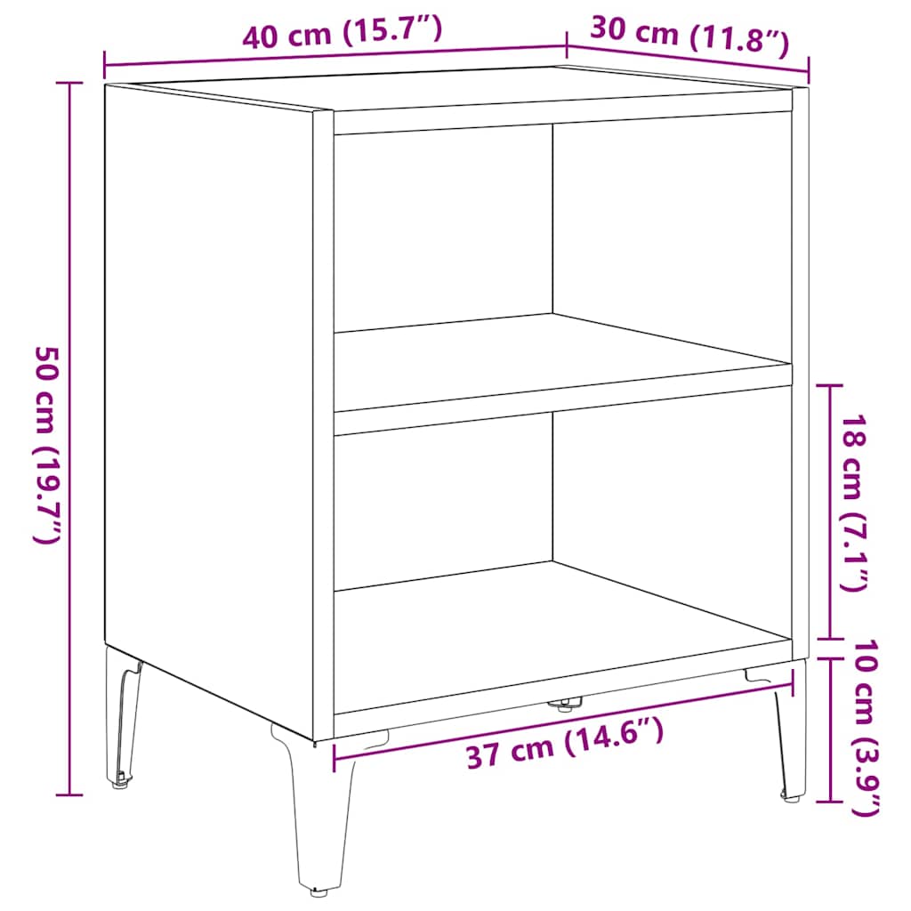 vidaXL Κομοδίνο Μαύρη Οξυά 40 x 30 x 50 cm Επεξεργασμένο ξύλο
