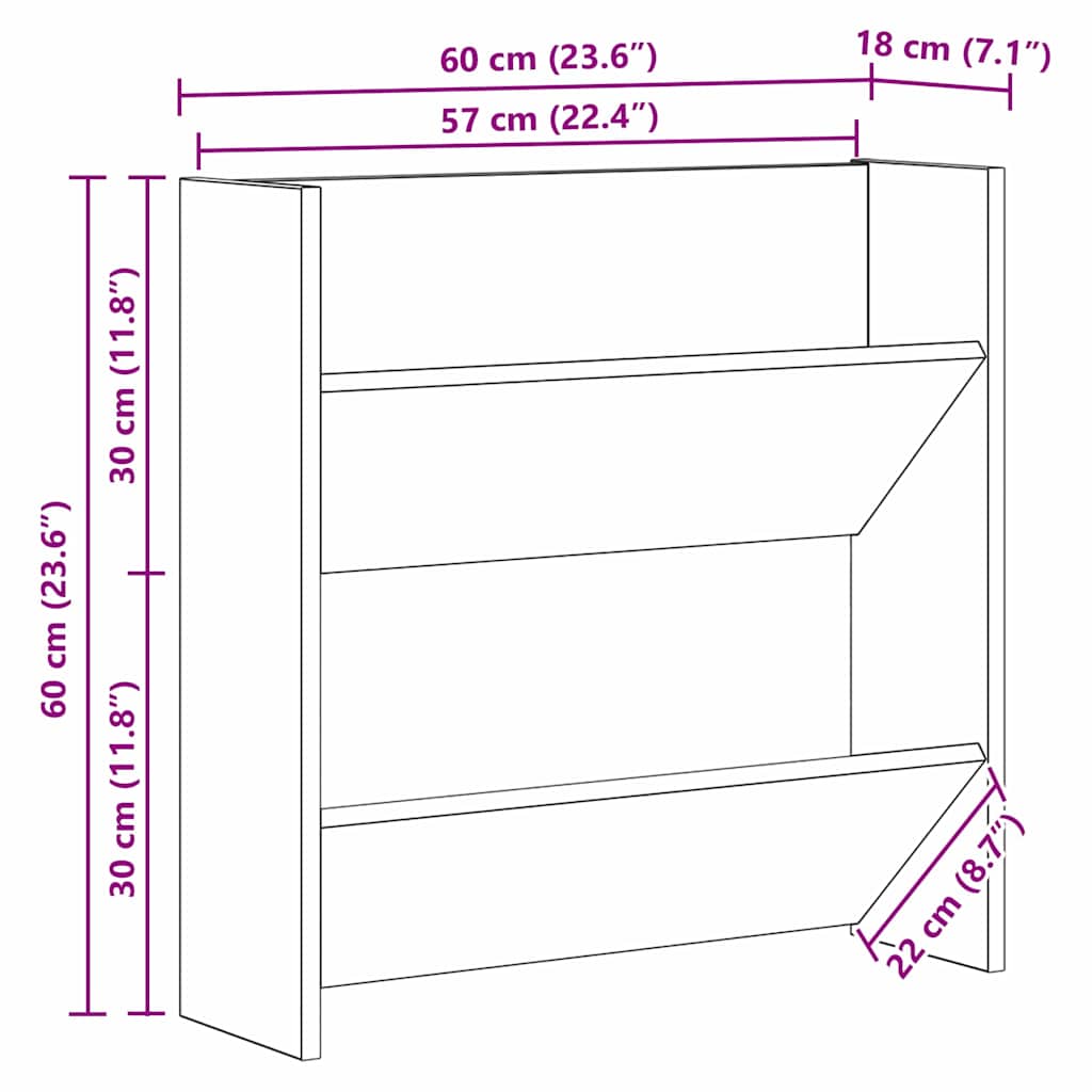 vidaXL Ντουλάπα Παπουτσιών με ράφι 2 pcs Μαύρη Οξυά 60 x 18 x 60 εκ