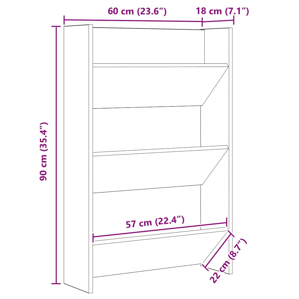vidaXL Ντουλάπα Παπουτσιών με ράφι 2 pcs Artisan Oak 60 x 18 x 90 εκ