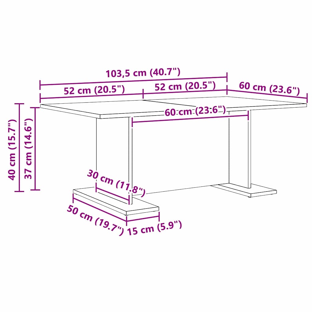 vidaXL Τραπεζάκι σαλονιού Παλαιό ξύλο 103.5 x 60 x 40 εκ