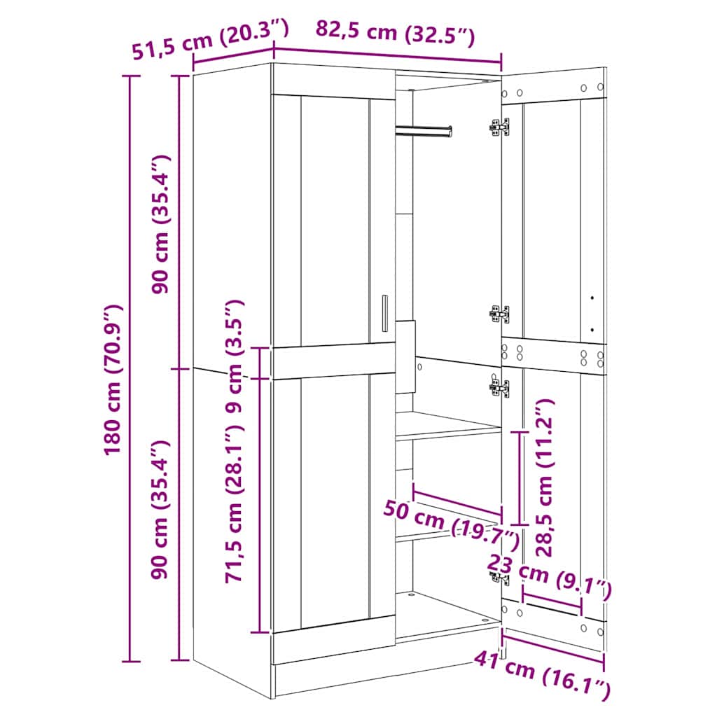 vidaXL Ντουλάπι Παλιό ξύλο 82,5 x 51,5 x 180 εκ. Επεξεργασμένο Ξύλο