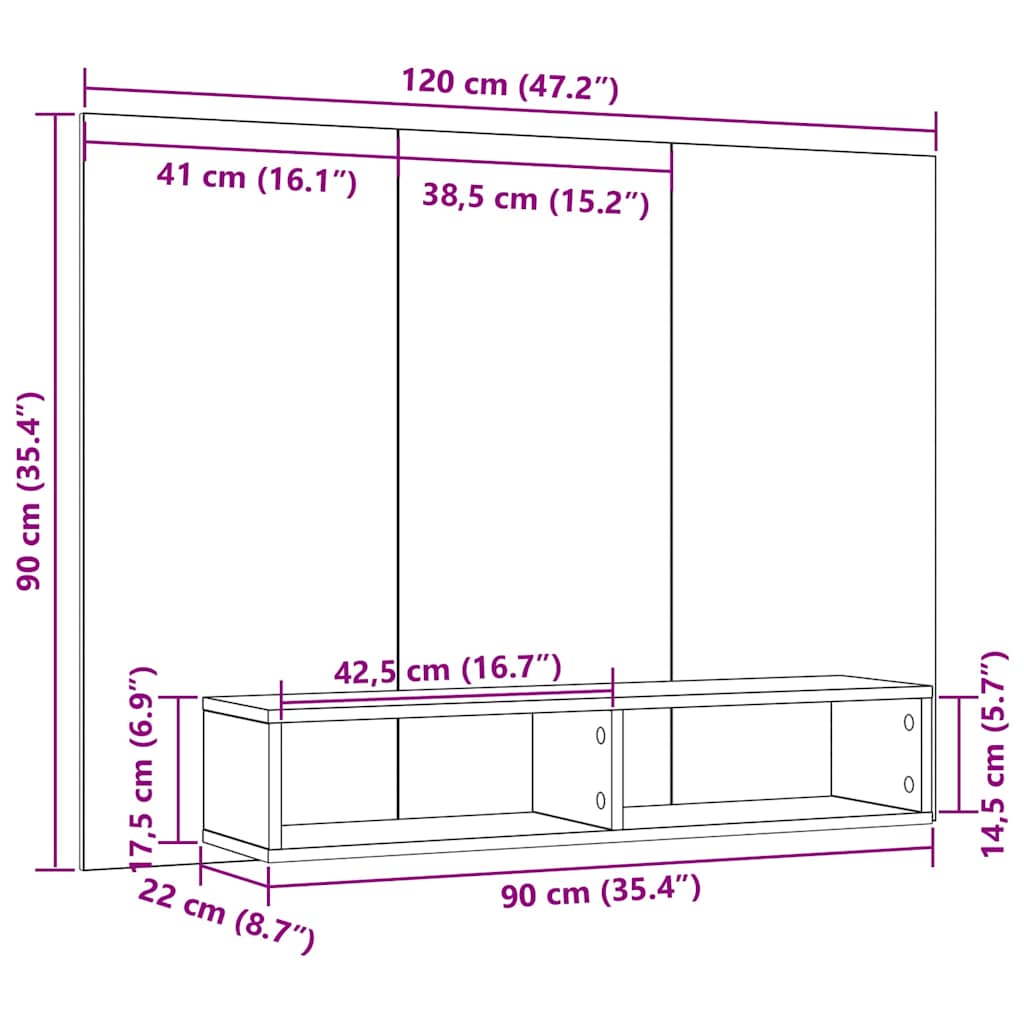 vidaXL Σετ επίπλου τηλεόρασης 120 x 23,5 x 90 εκ. Παλιό Ξύλο