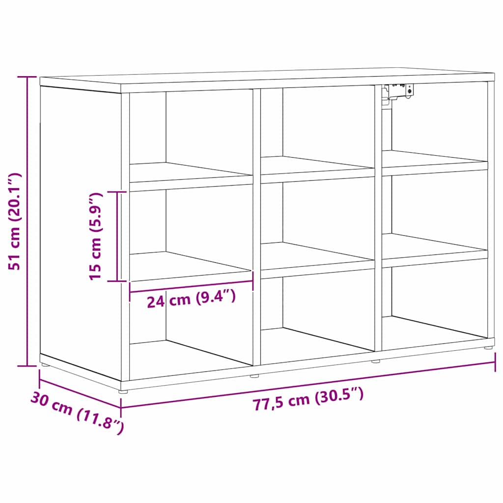 vidaXL Παπουτσοθήκη Μαύρη δρυς 77.5 x 30 x 51 εκ. Επεξεργασμένο ξύλο