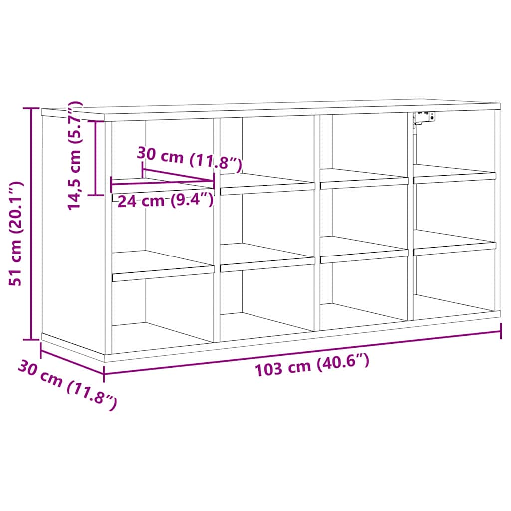 vidaXL Ντουλάπα Παπουτσιών με ράφι Παλιό ξύλο 103 x 30 x 51 εκ.