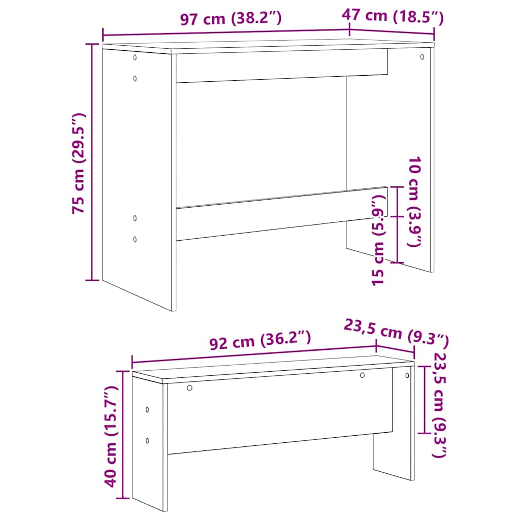 vidaXL Σετ τραπεζαρίας 2 pcs Μαύρη δρυς 97 x 47 x 75 εκ.