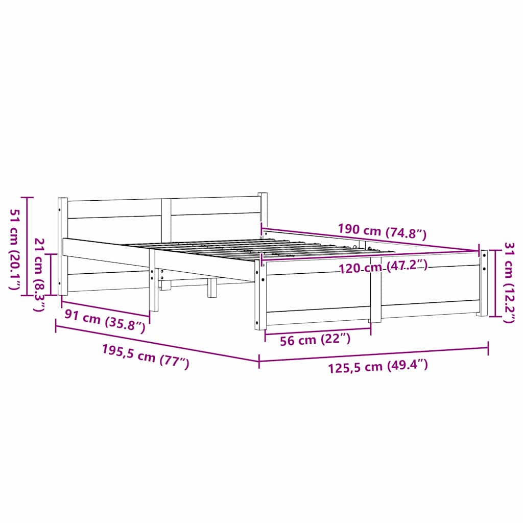 vidaXL Σκελετός Κρεβατιού Κερωτό καφέ 195,5 x 125,5 x 51 εκ.