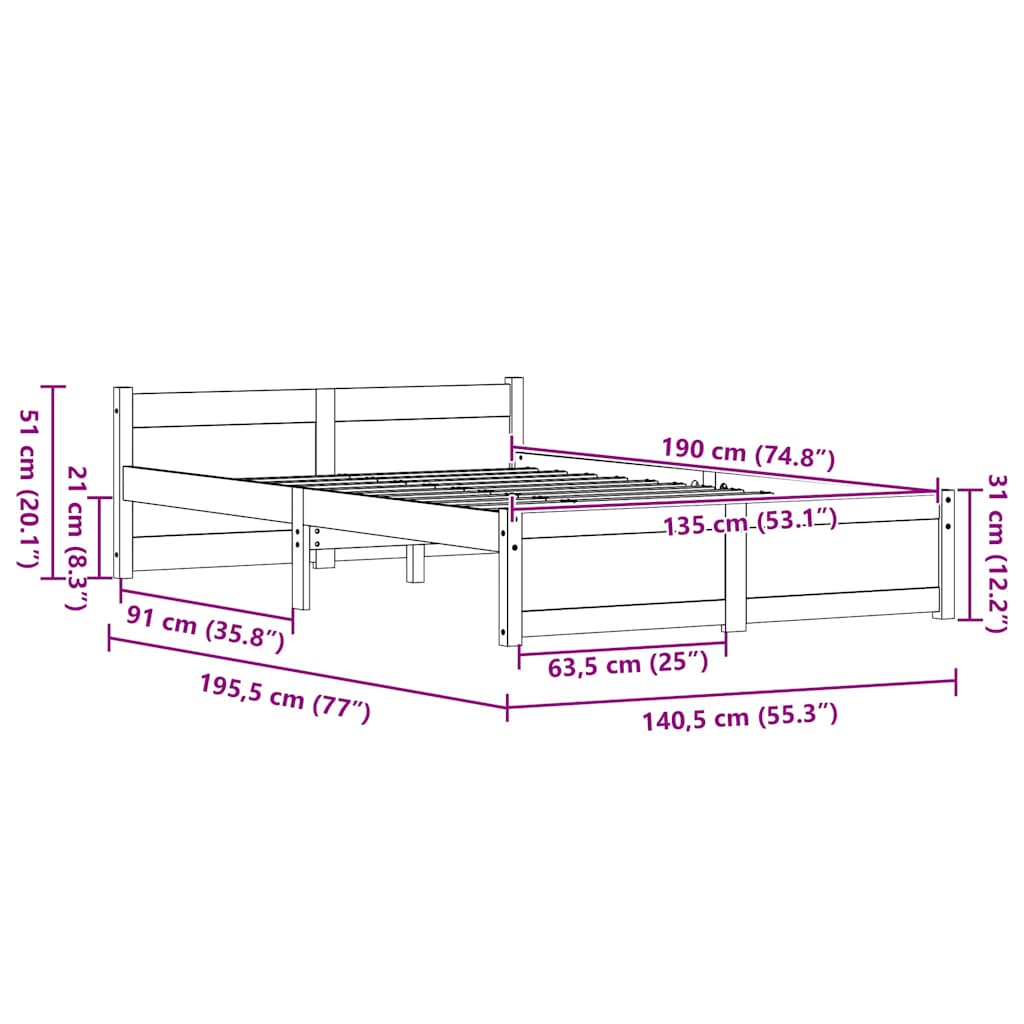 vidaXL Σκελετός Κρεβατιού Κερωτό καφέ 195,5 x 140,5 x 51 εκ.