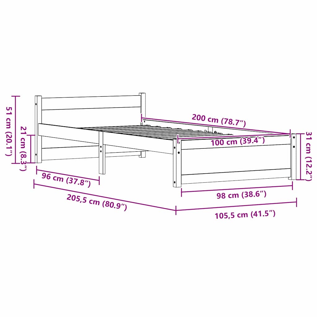vidaXL Σκελετός Κρεβατιού Κερωτό καφέ 205.5 x 95.5 x 51 εκ.