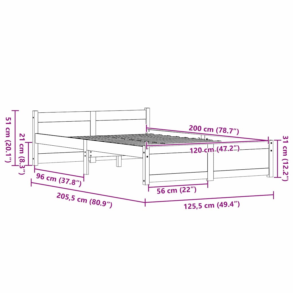 vidaXL Σκελετός Κρεβατιού Κερωτό καφέ 205,5 x 125,5 x 51 εκ.