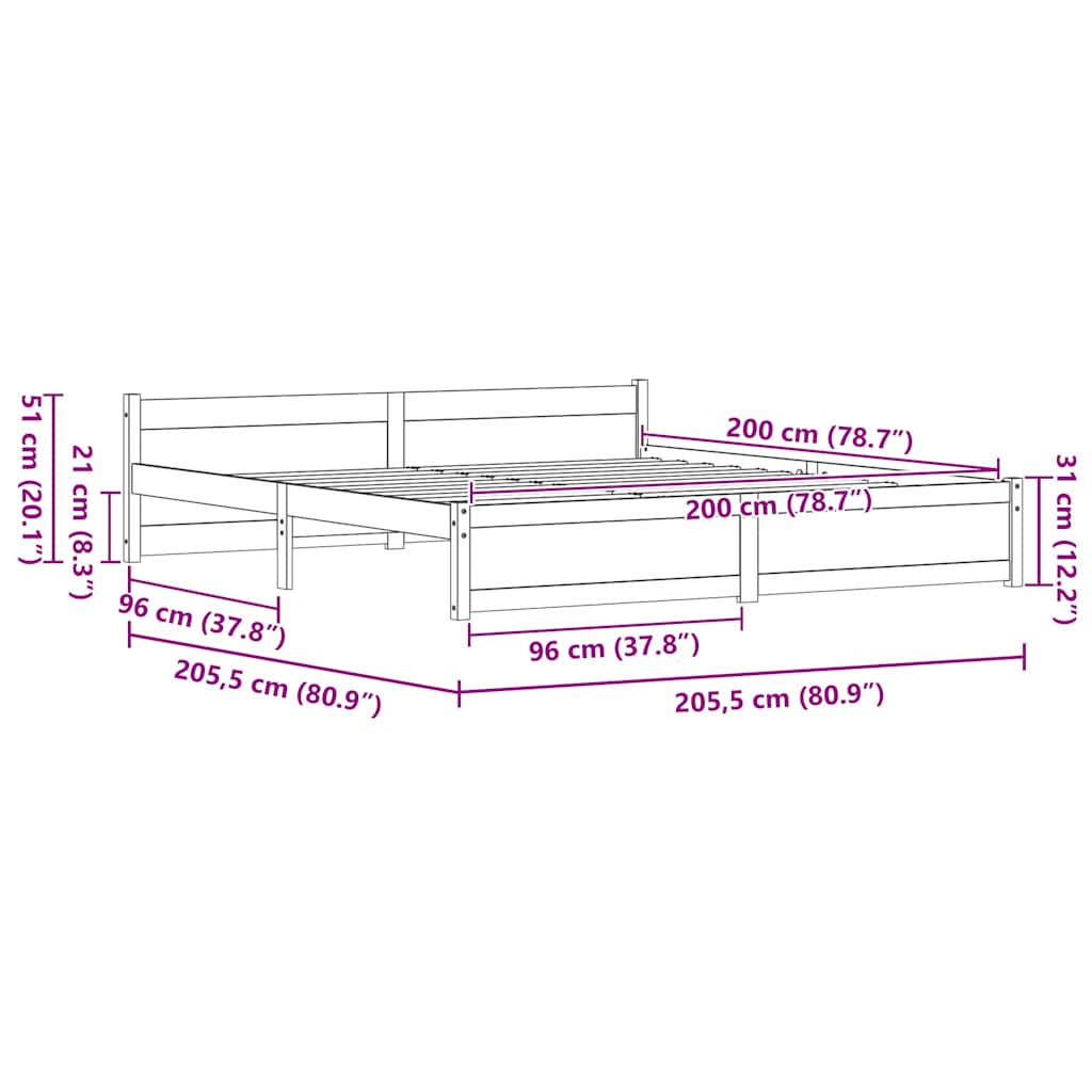 vidaXL Σκελετός Κρεβατιού Κερωτό καφέ 205,5 x 205,5 x 51 εκ.