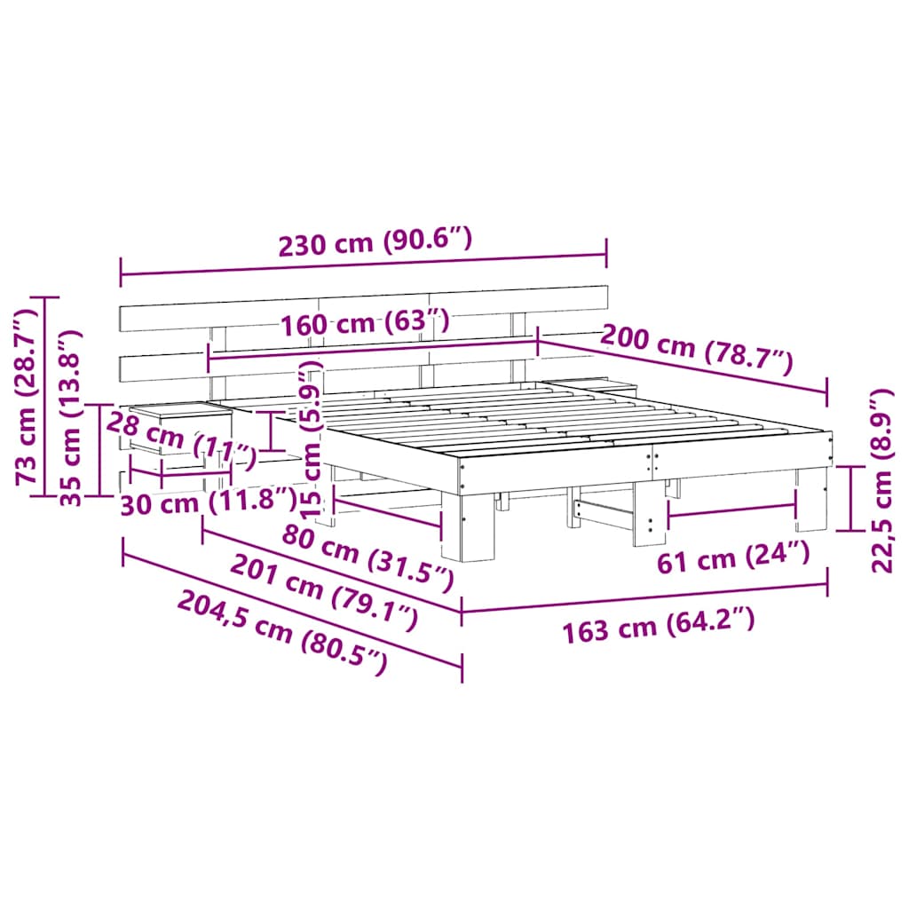 vidaXL Σκελετός Κρεβατιού Καφέ 160 x 200 cm Στερεά ξυλεία πεύκου