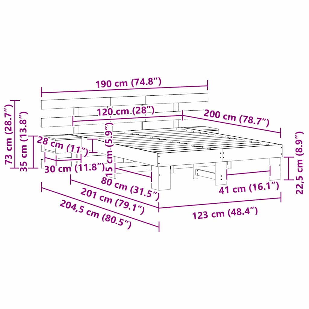 vidaXL Σκελετός Κρεβατιού Καφέ 120 x 200 cm Στερεά ξυλεία πεύκου