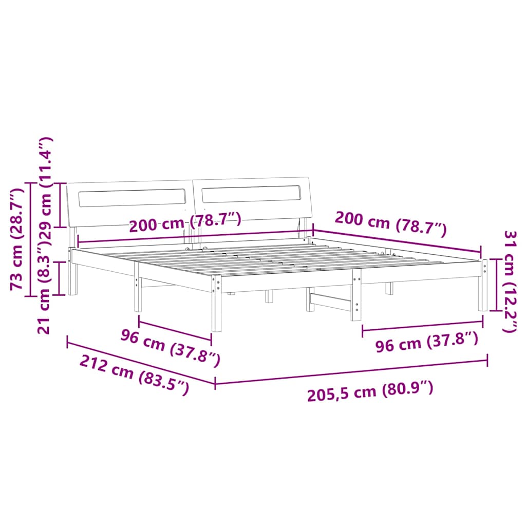 vidaXL Σκελετός Κρεβατιού Καφέ 200 x 200 cm Στερεά ξυλεία πεύκου