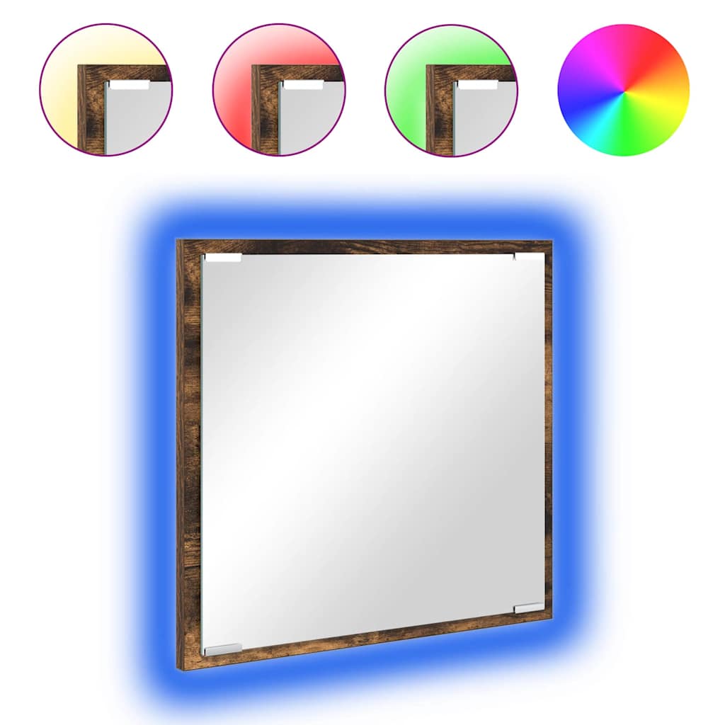 vidaXL Καθρέφτης μπάνιου LED Επιτοίχιο Καπνιστό Δρύς 40 x 8.5 x 37 εκ.