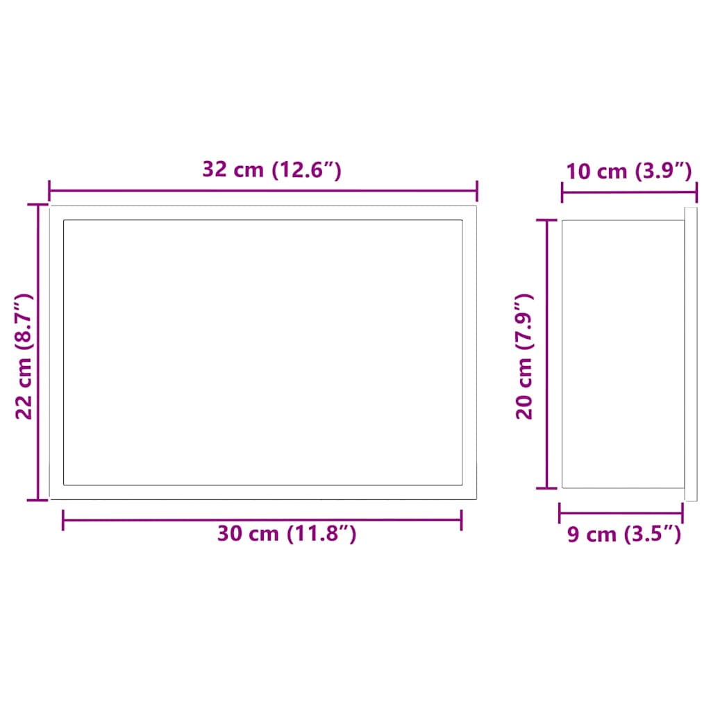 vidaXL Νίτσα Μπάνιου Μαύρο 30 x 20 x 9.5 εκ. Ανοξείδωτο ατσάλι