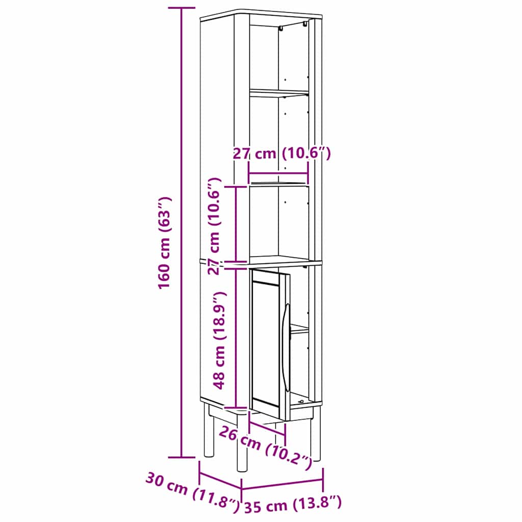 vidaXL Ψηλό ντουλάπι μπάνιου με ράφι FLORO Λευκό 35 x 30 x 160 εκ
