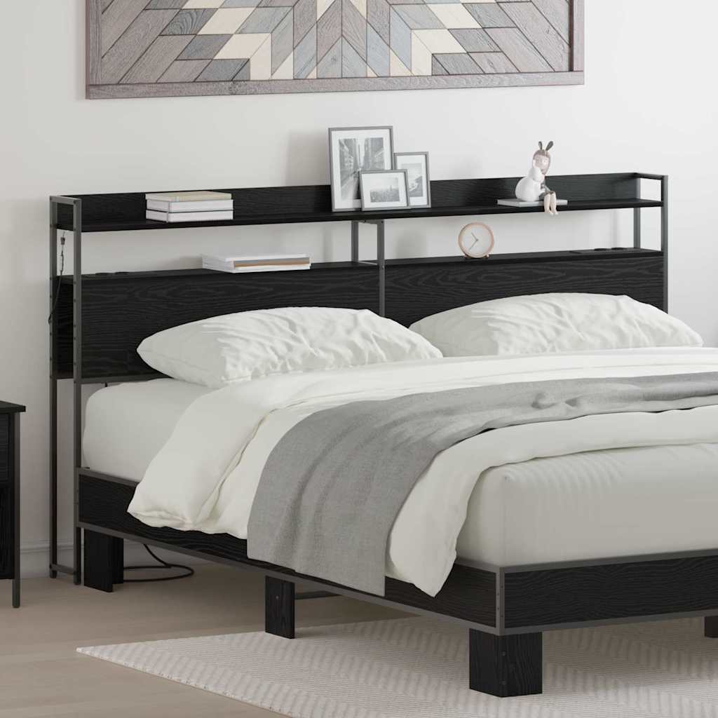 vidaXL Κεφαλάρι με ράφι Μαύρη δρυς 200 cm Επεξεργασμένο ξύλο