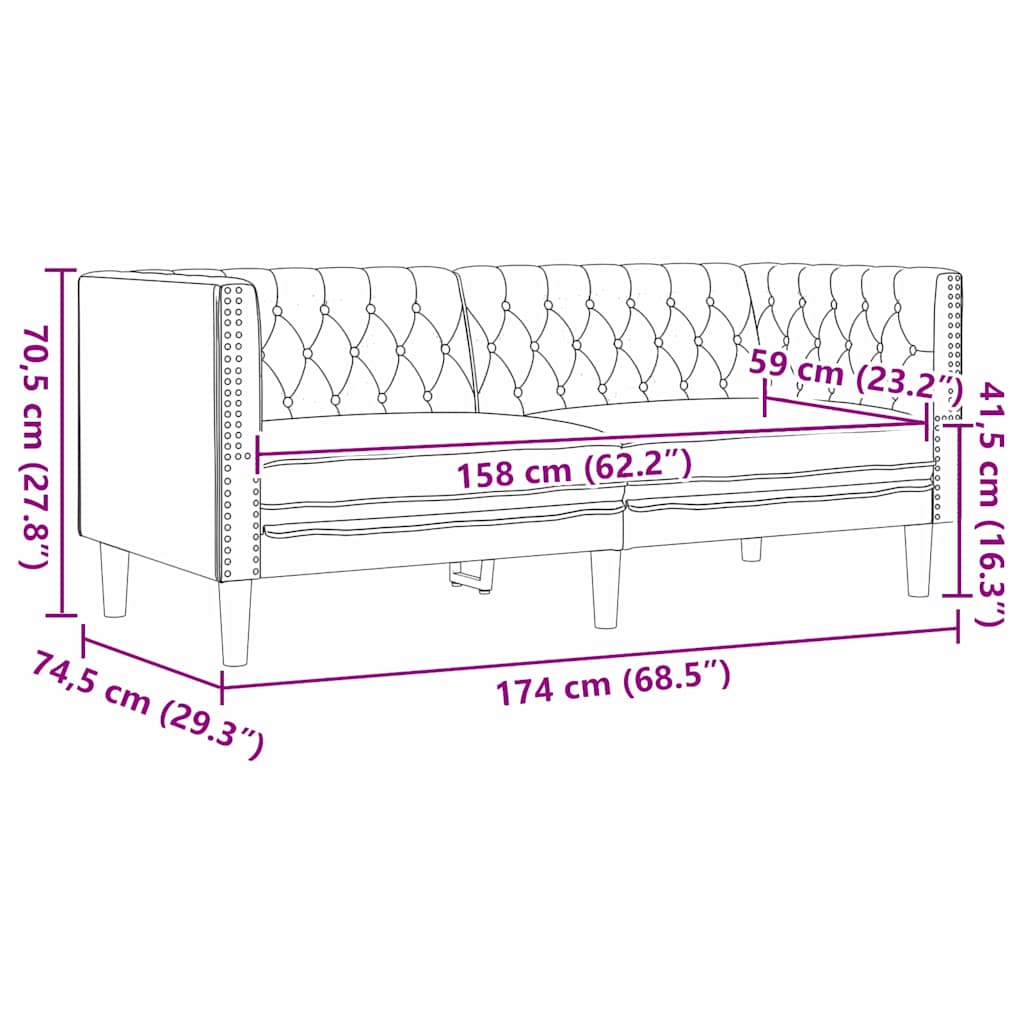 vidaXL Καναπές Μαύρο 174 x 74,5 x 70,5 εκ. PVC