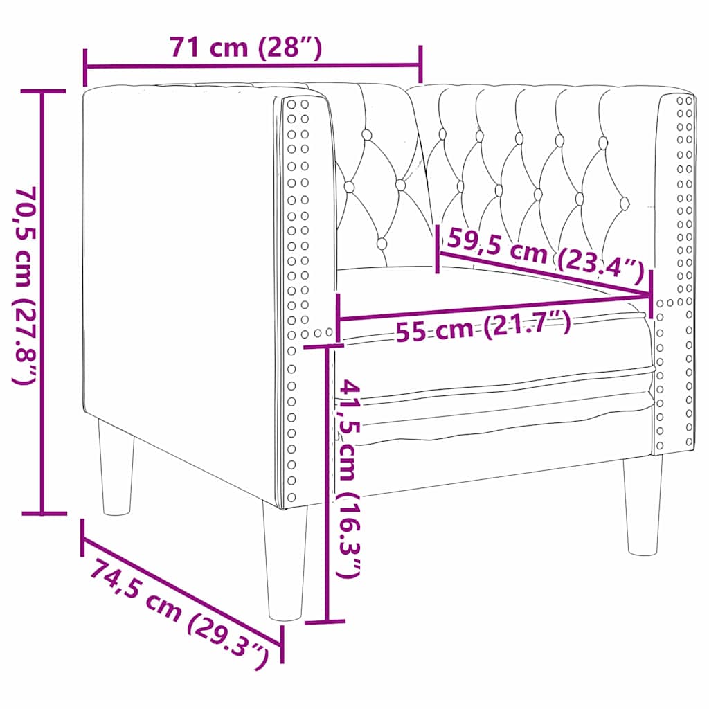 vidaXL Καναπές Σκούρο Γκρι 74,5 x 71 x 70,5 εκ. Βελούδο