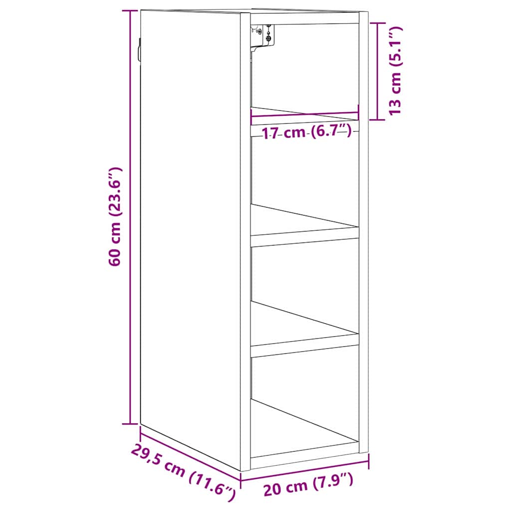 vidaXL Κρεμαστό ντουλάπι με ράφι Riga Μαύρη δρυς 20 x 29,5 x 60 εκ.