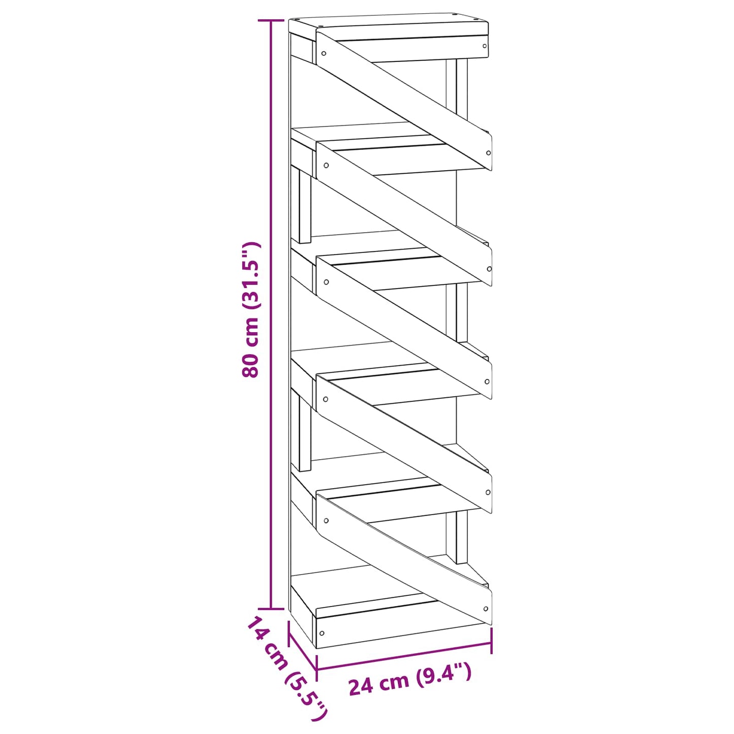 vidaXL Ράφι Κρασιού Φυσικό 24 x 14 x 80 εκ Στερεό ξύλο Μαόνι