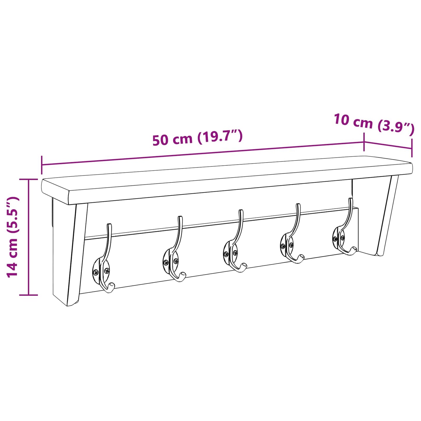 vidaXL Κρεμάστρα Καφέ 50 x 10 x 14 εκ Στερεό ξύλο Μαόνι
