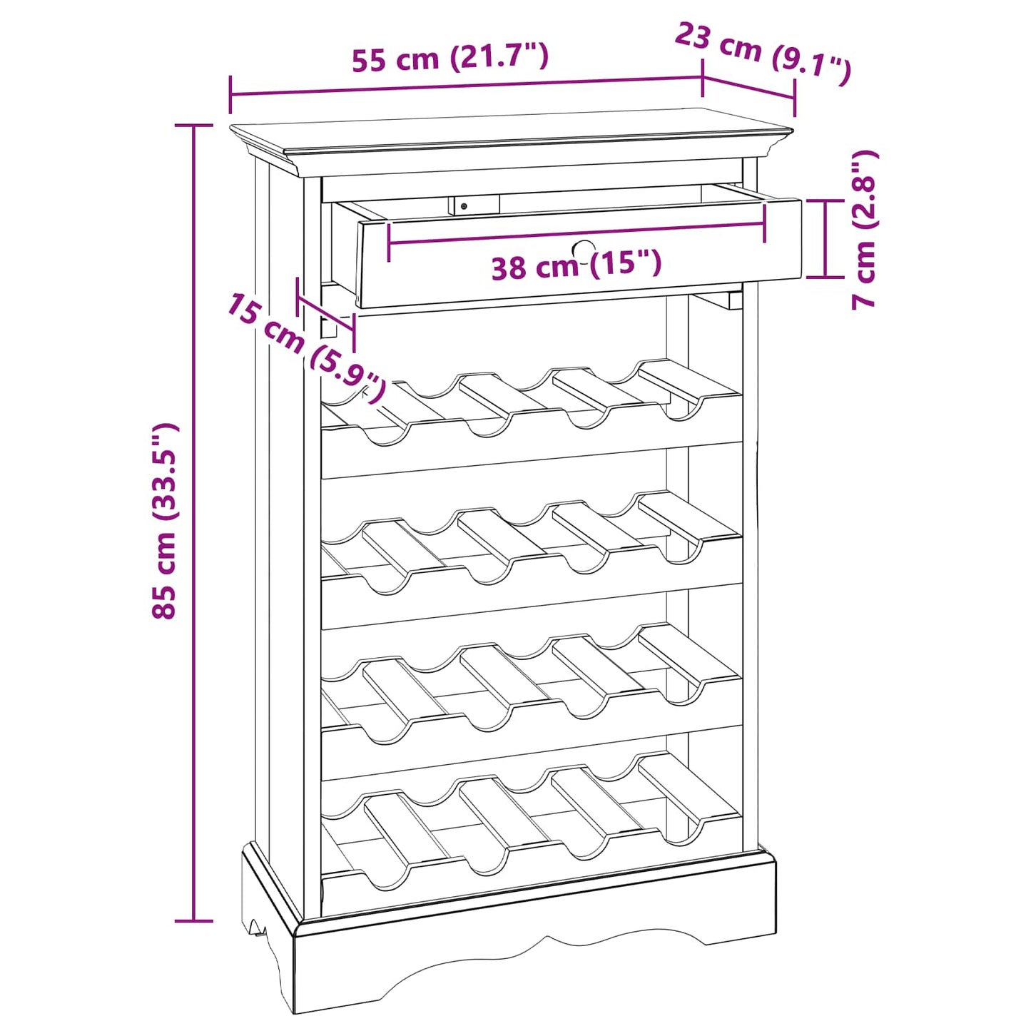 vidaXL Ράφι Κρασιού 55 x 23 x 85 εκ Στερεό ξύλο Μαόνι