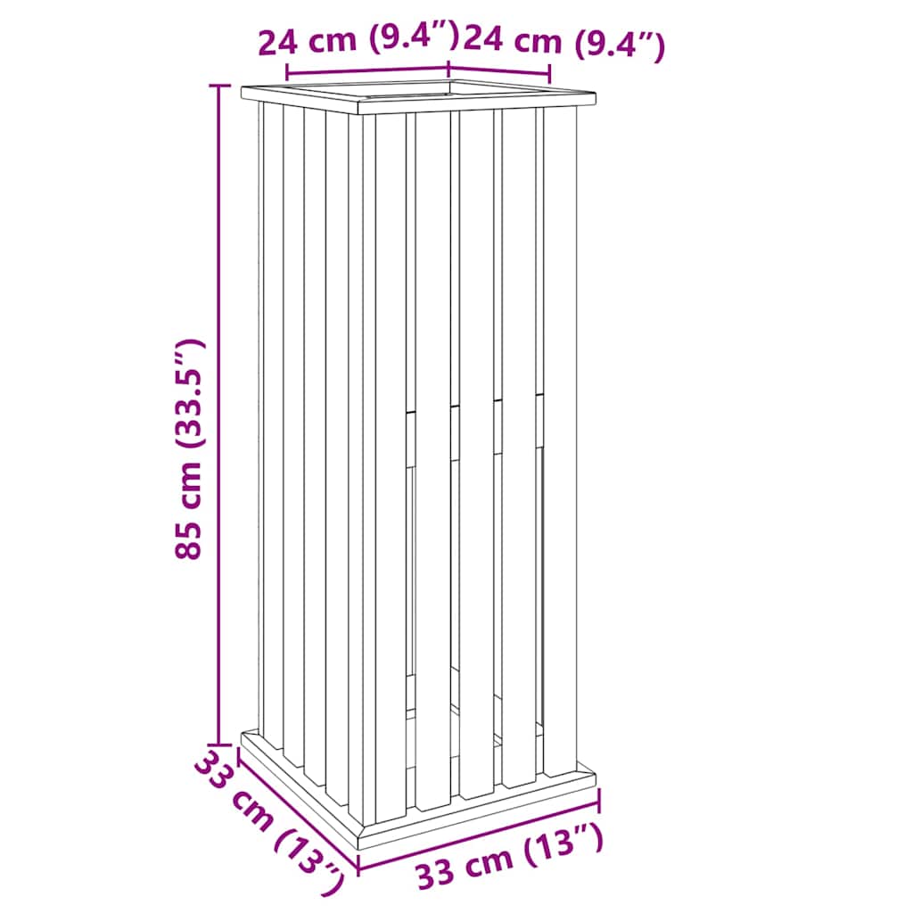 vidaXL Γλάστρα Καφέ 33 x 33 x 85 εκ Εμβαπτισμένη ξυλεία πεύκου