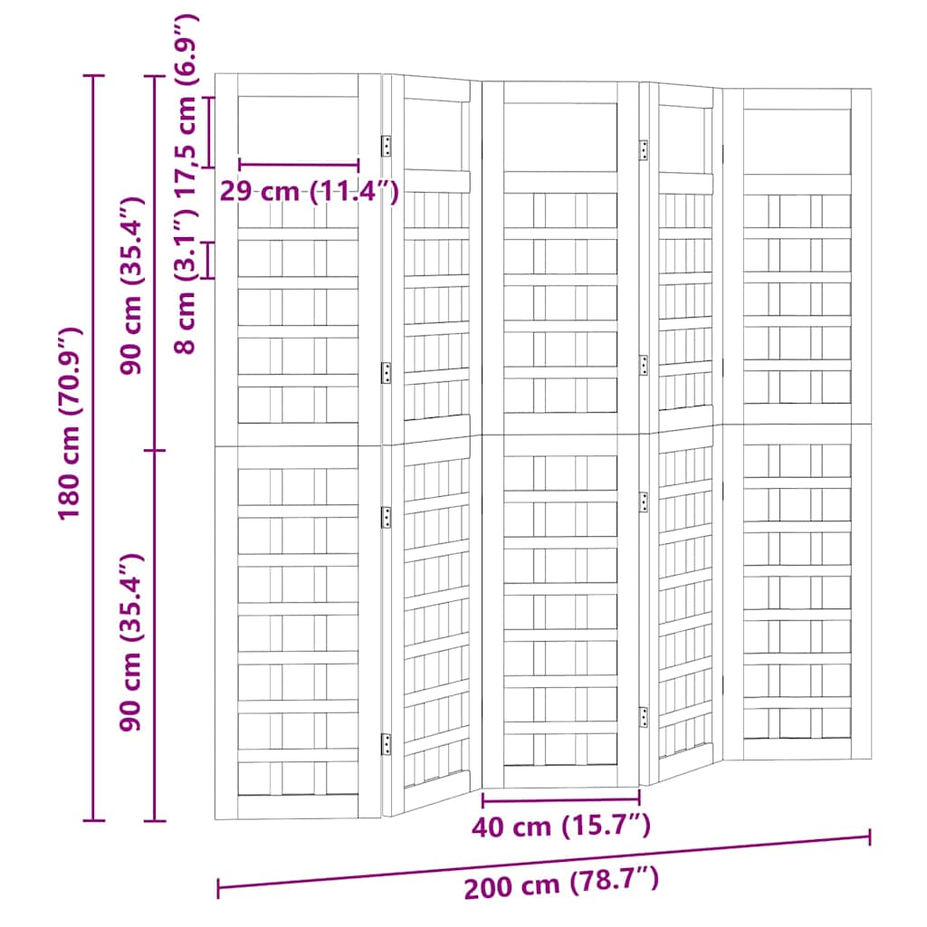 vidaXL Παραβάν ιδιωτικότητας 5 pcs Καφέ 200 x 180 cm