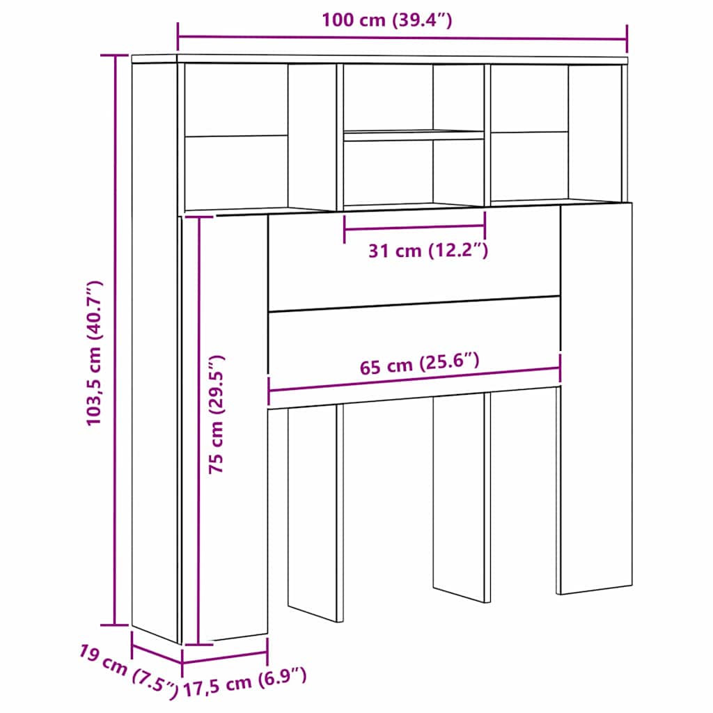 vidaXL Κρεβάτι με Κεφαλάρι με ράφι Παλιό ξύλο 100 x 19 x 103,5 cm