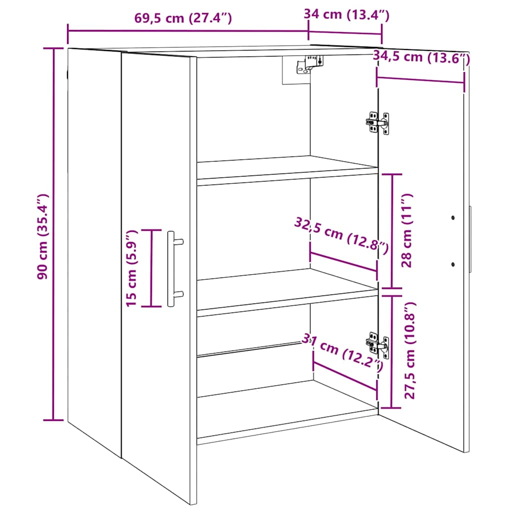 vidaXL Ντουλάπα Τοίχου Επιτοίχιο Παλιό ξύλο 69,5 x 34 x 90 εκ.