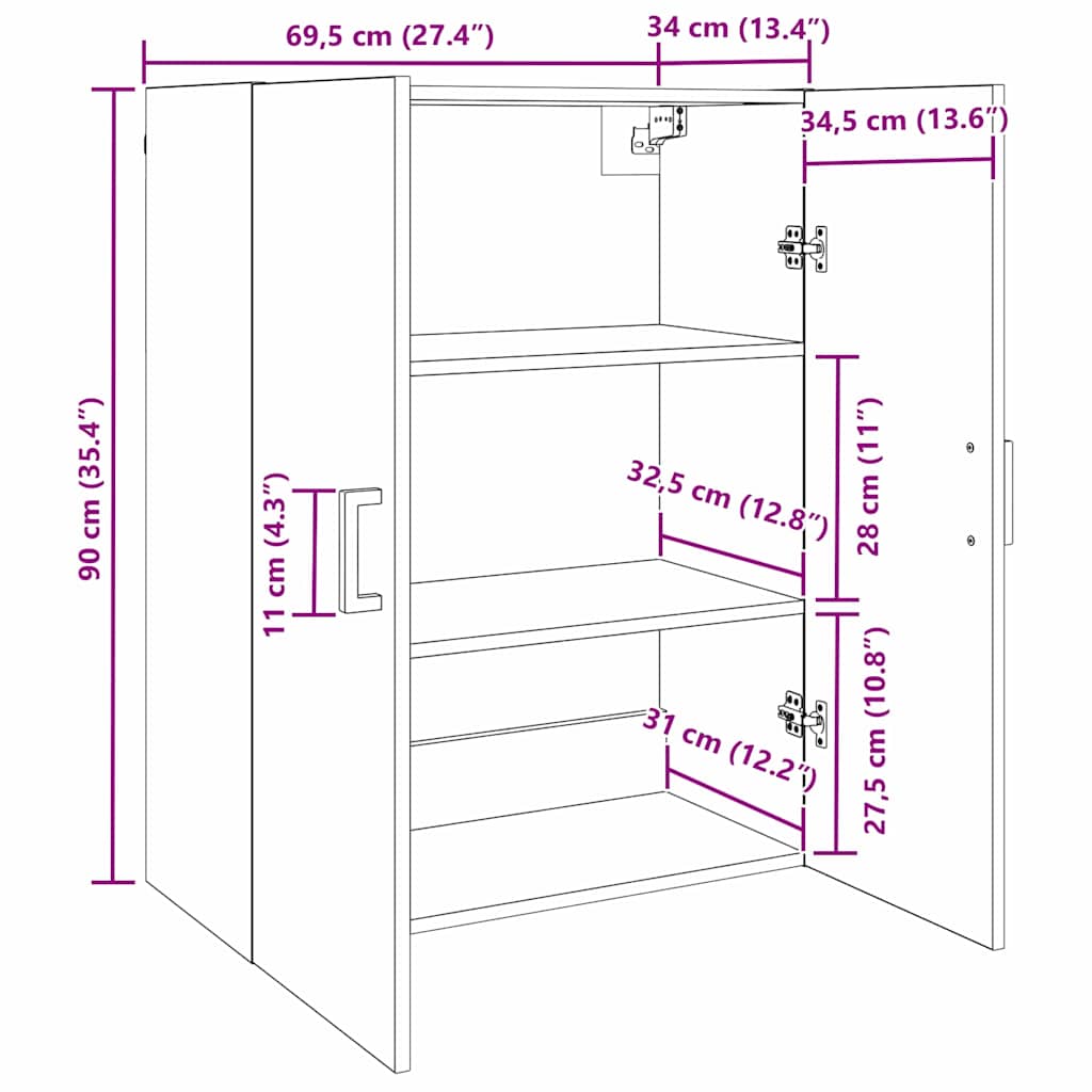 vidaXL Ντουλάπα Τοίχου Επιτοίχιο Παλιό ξύλο 69,5 x 34 x 90 εκ.