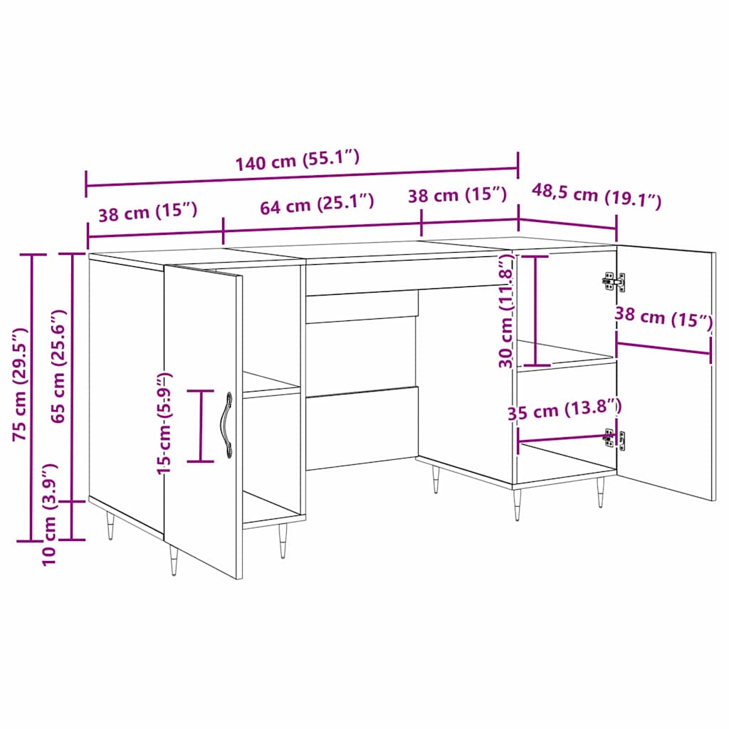 vidaXL Γραφείο Παλαιό ξύλο 140 x 50 x 75 εκ. Επεξεργασμένο ξύλο