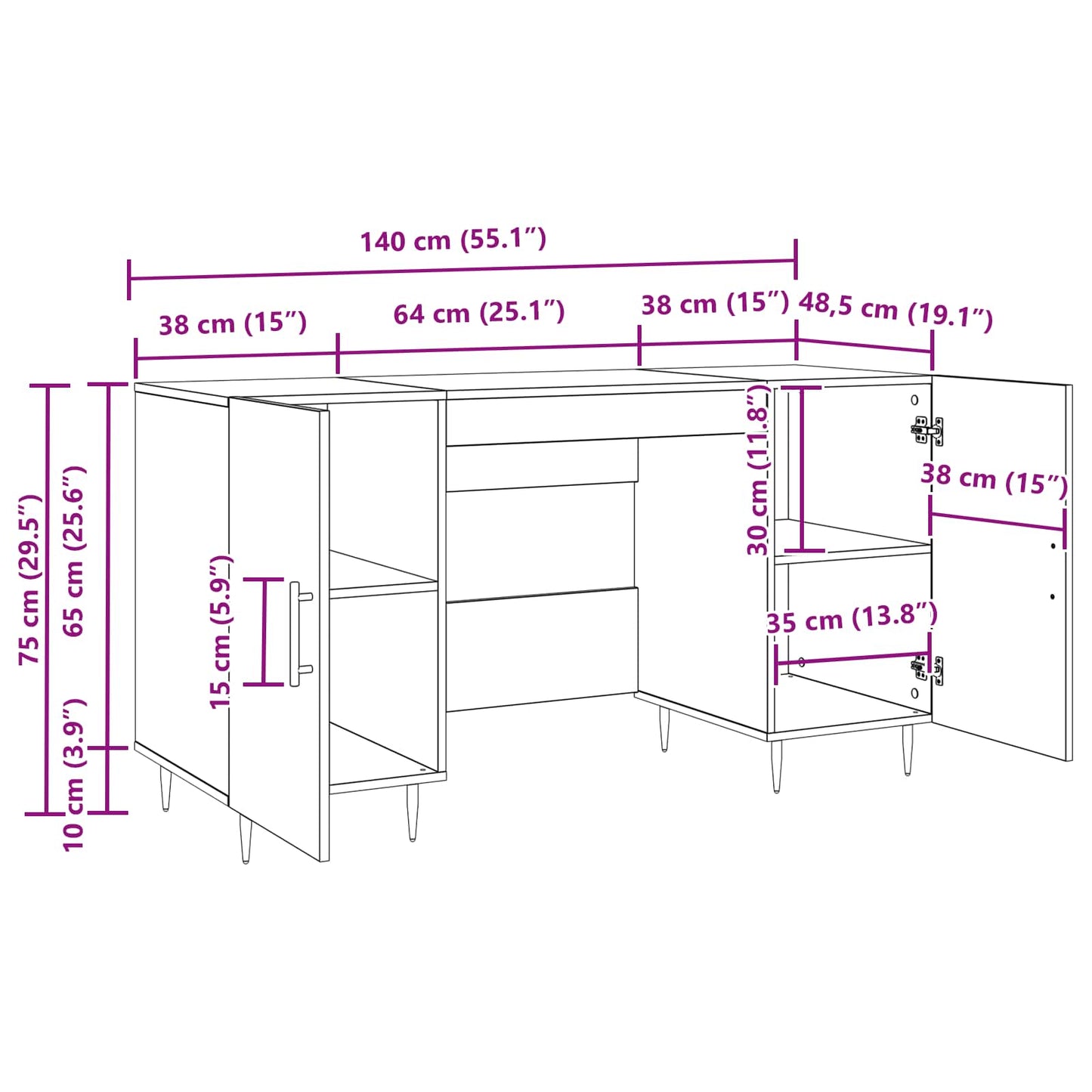 vidaXL Γραφείο Μαύρη δρυς Επεξεργασμένο ξύλο 140 x 50 x 75 εκ.