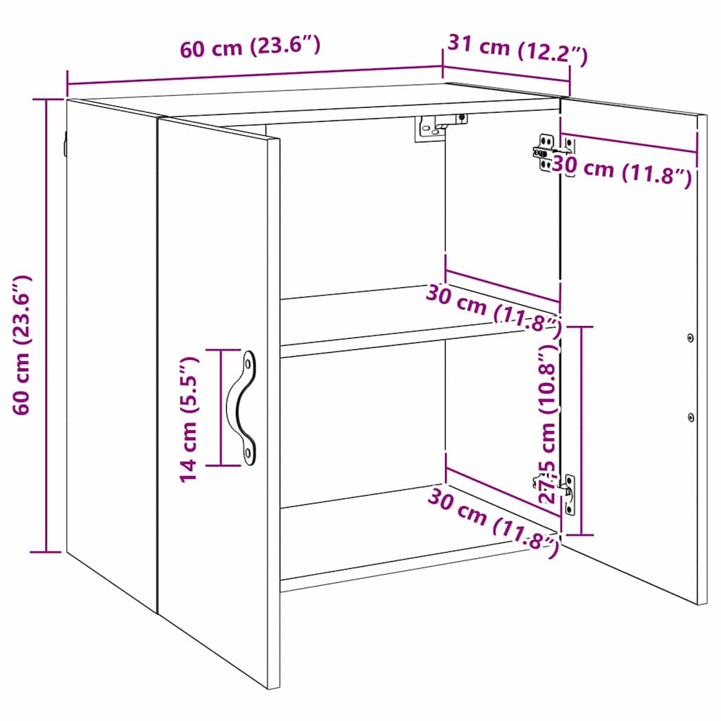 vidaXL Ντουλάπα Τοίχου 60 x 31 x 60 εκ. Επεξεργασμένο Ξύλο Παλαιό ξύλο