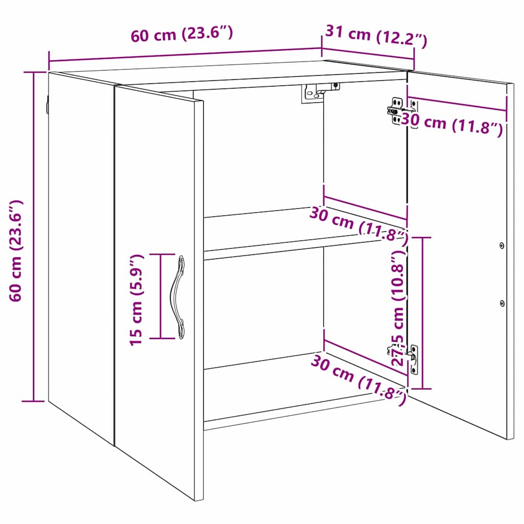 vidaXL Τοίχου Ντουλάπα 60 x 31 x 60 εκ. Επεξεργασμένο Ξύλο Artisan Oak