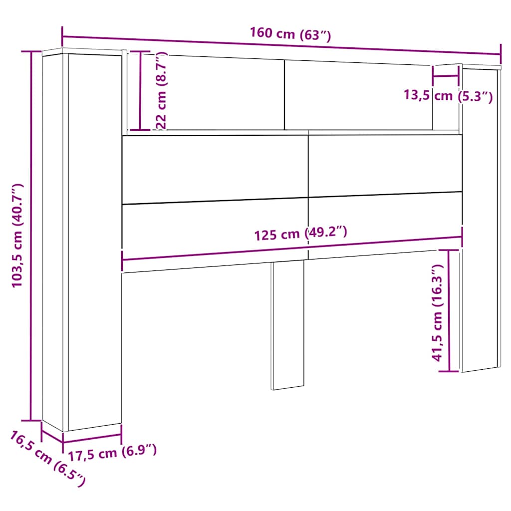 vidaXL Κρεβάτι με Κεφαλάρι με ράφι Μαύρη δρυς Επεξεργασμένο ξύλο